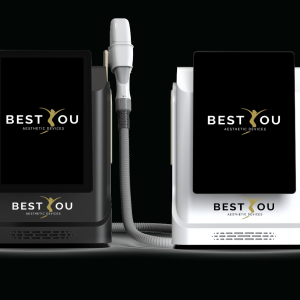Alt Text: Best You Aesthetic Devices SHR IPL Elight Therapy Platform shown in both black and white colour options, each with a touchscreen display and treatment handpiece.